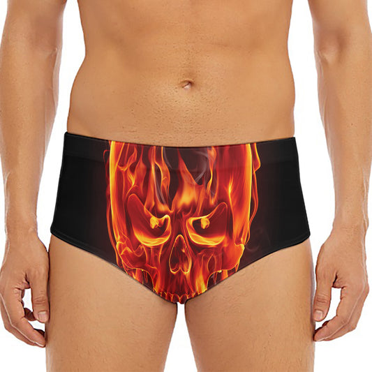 Flaming Evil Skull Print Men's Triangle Swim Briefs
