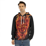 Flaming Evil Skull Print Men's Velvet Pullover Hoodie