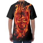 Flaming Evil Skull Print Men's Velvet T-Shirt