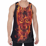 Flaming Evil Skull Print Men's Velvet Tank Top