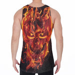 Flaming Evil Skull Print Men's Velvet Tank Top