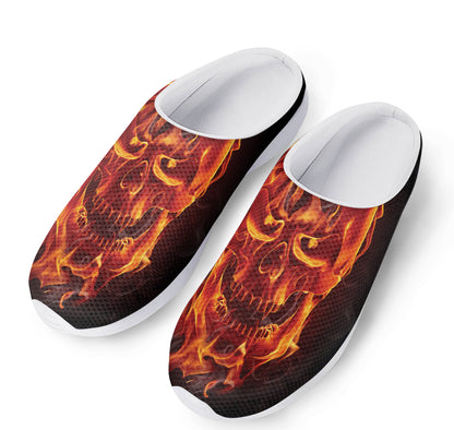 Flaming Evil Skull Print Mesh Casual Shoes