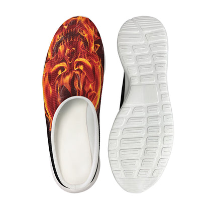 Flaming Evil Skull Print Mesh Casual Shoes