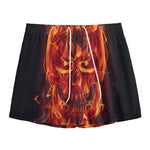 Flaming Evil Skull Print Mesh Shorts