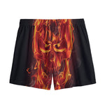 Flaming Evil Skull Print Mesh Shorts