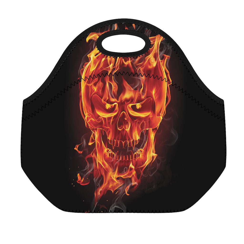 Flaming Evil Skull Print Neoprene Lunch Bag