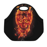 Flaming Evil Skull Print Neoprene Lunch Bag