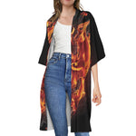 Flaming Evil Skull Print Open Front Beach Cover Up