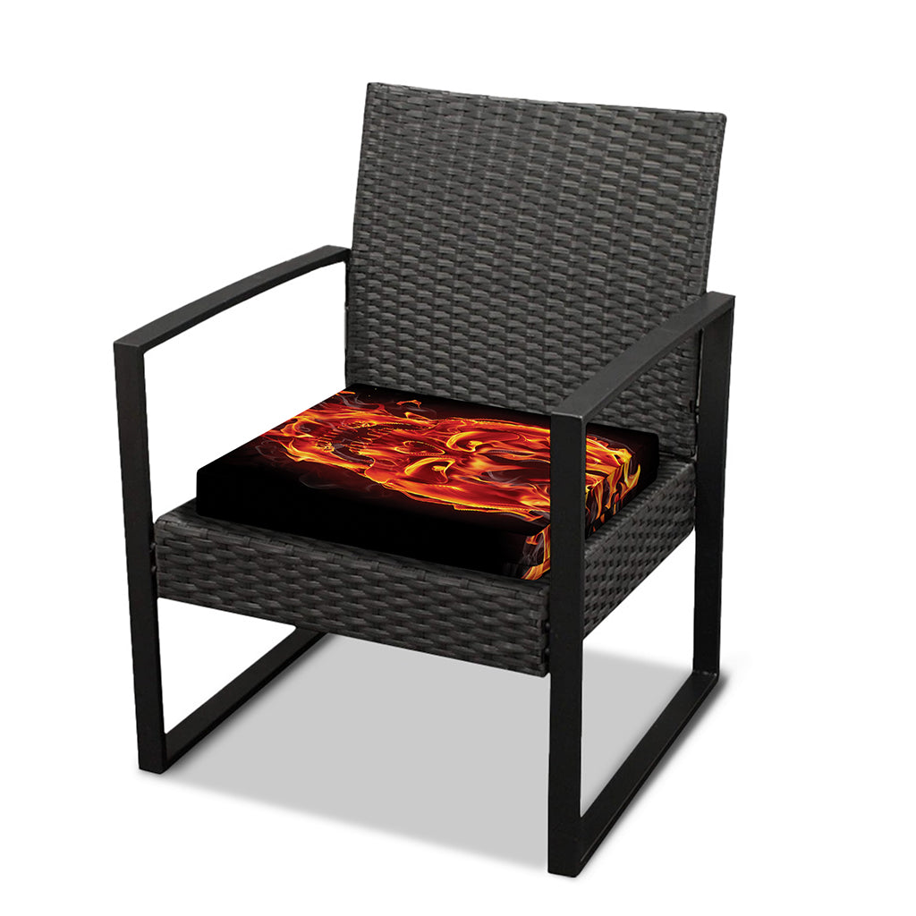 Flaming Evil Skull Print Outdoor Seat Cushion Cover