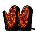 Flaming Evil Skull Print Oven Mitts