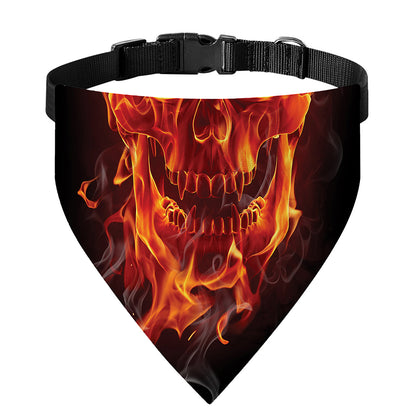 Flaming Evil Skull Print Over The Collar Dog Bandana