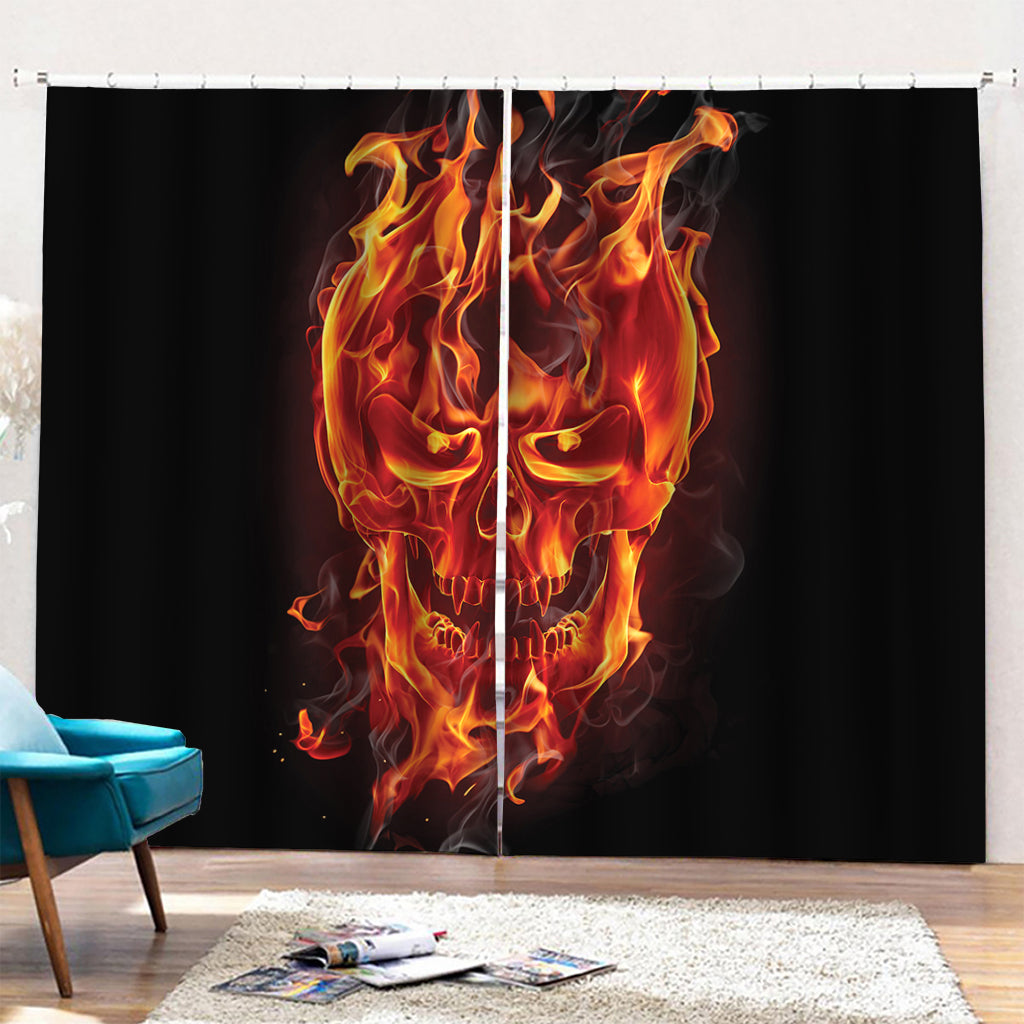 Flaming Evil Skull Print Pencil Pleat Curtains