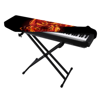 Flaming Evil Skull Print Piano Keyboard Cover