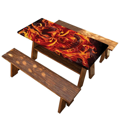 Flaming Evil Skull Print Picnic Table Cover