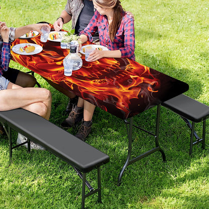 Flaming Evil Skull Print Picnic Table Cover