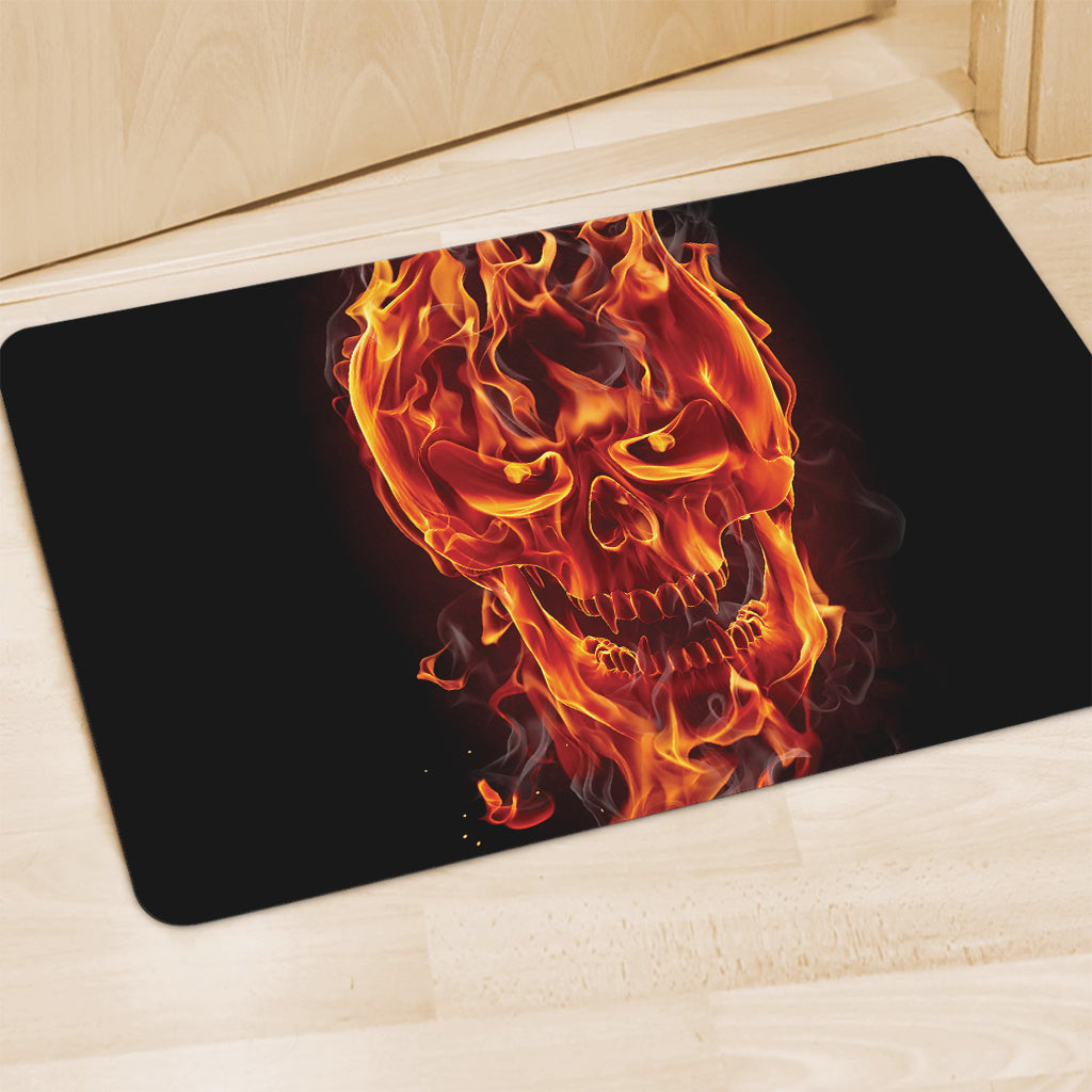 Flaming Evil Skull Print Polyester Doormat