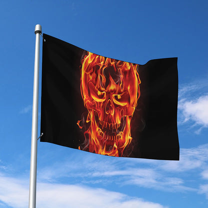 Flaming Evil Skull Print Polyester Flag