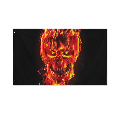 Flaming Evil Skull Print Polyester Flag