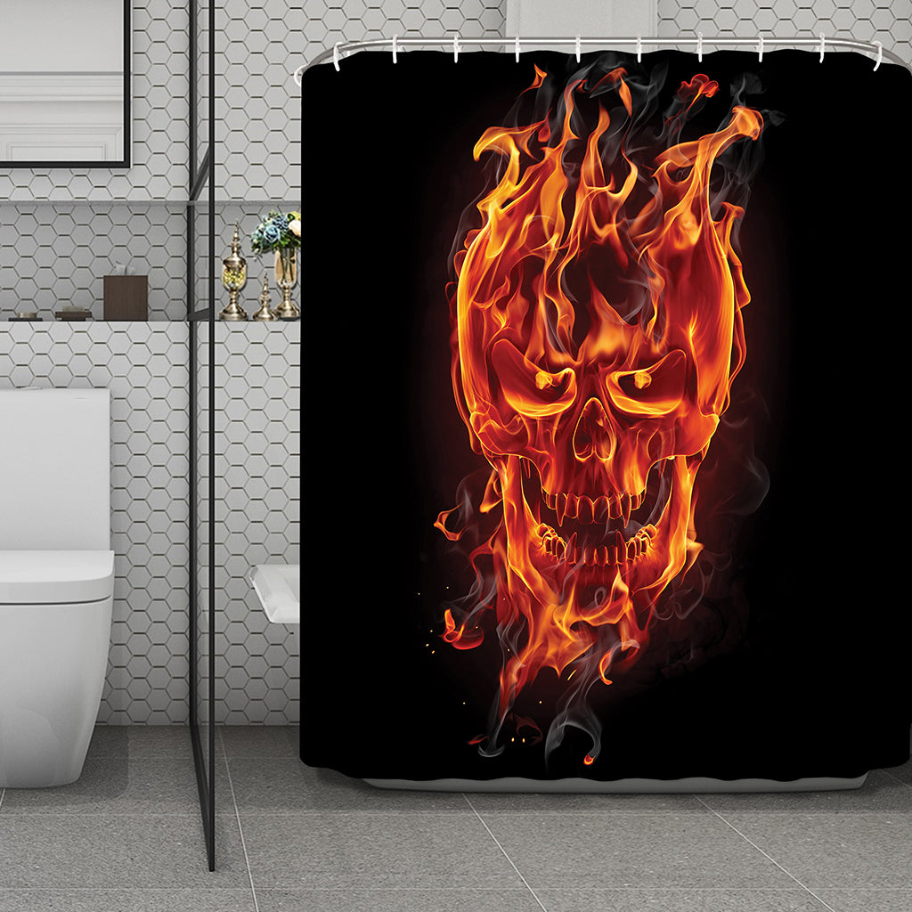 Flaming Evil Skull Print Polyester Shower Curtain