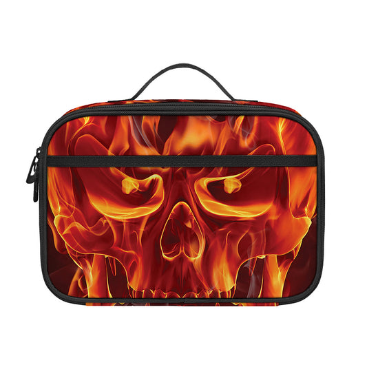Flaming Evil Skull Print Portable Lunch Bag