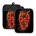 Flaming Evil Skull Print Pot Holders With Pocket
