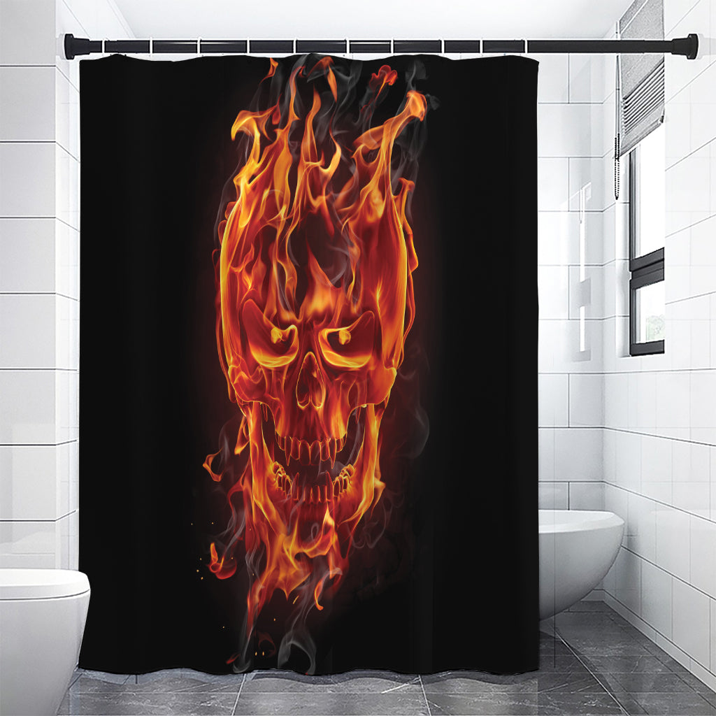 Flaming Evil Skull Print Premium Shower Curtain
