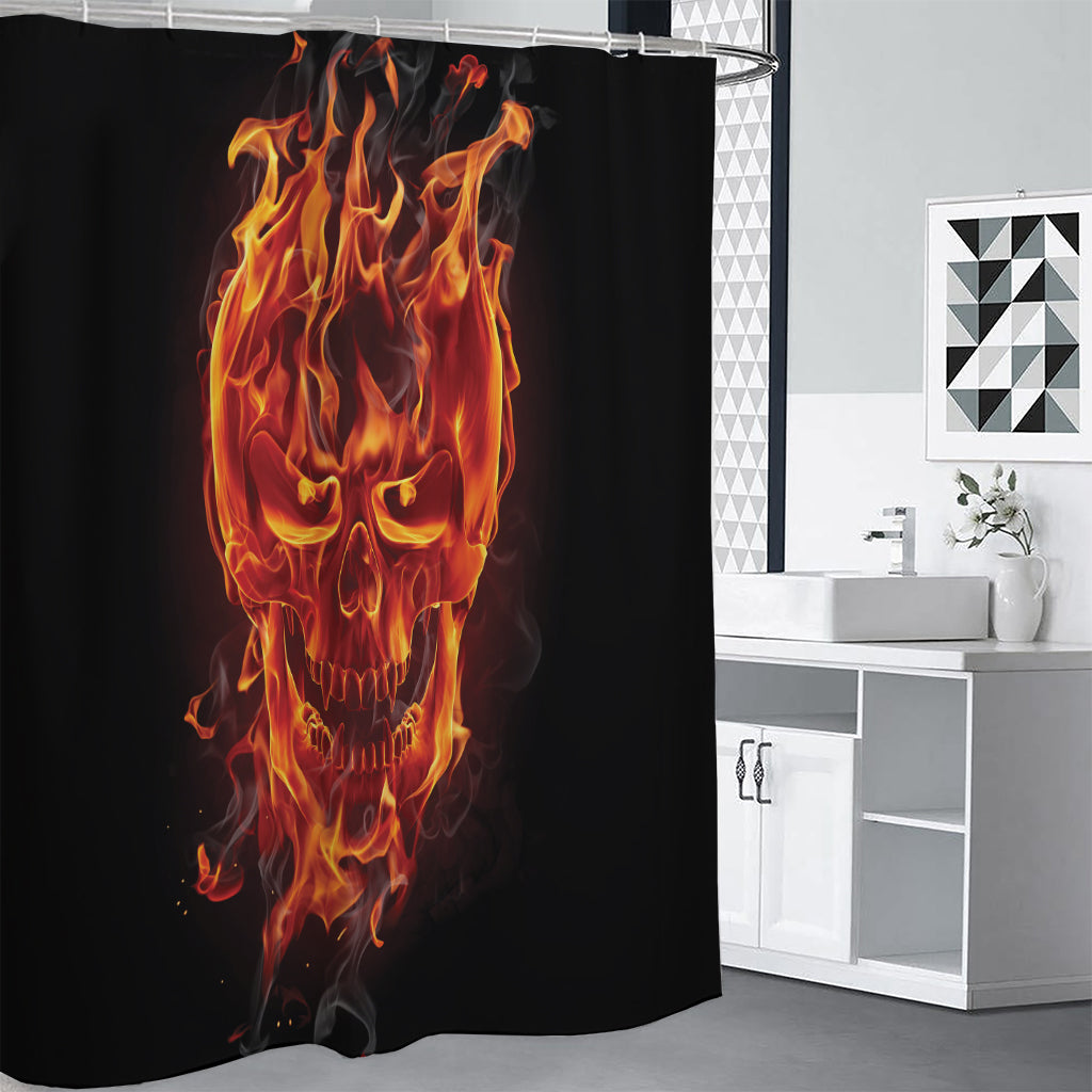 Flaming Evil Skull Print Premium Shower Curtain