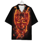 Flaming Evil Skull Print Rayon Hawaiian Shirt