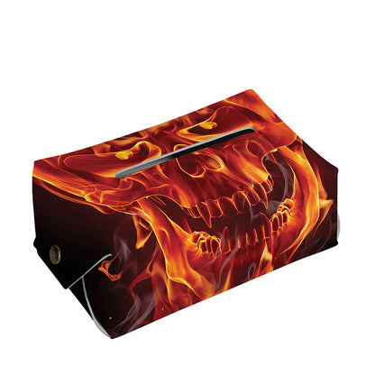 Flaming Evil Skull Print Rectangle Tissue Box Cover