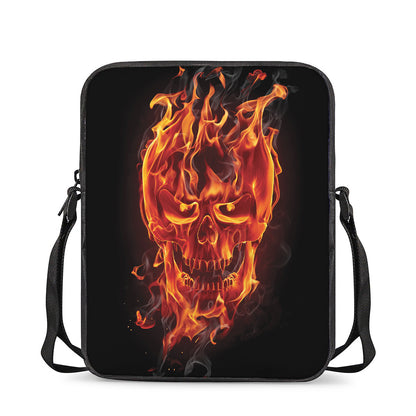 Flaming Evil Skull Print Rectangular Crossbody Bag
