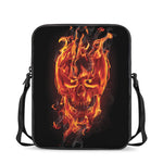 Flaming Evil Skull Print Rectangular Crossbody Bag