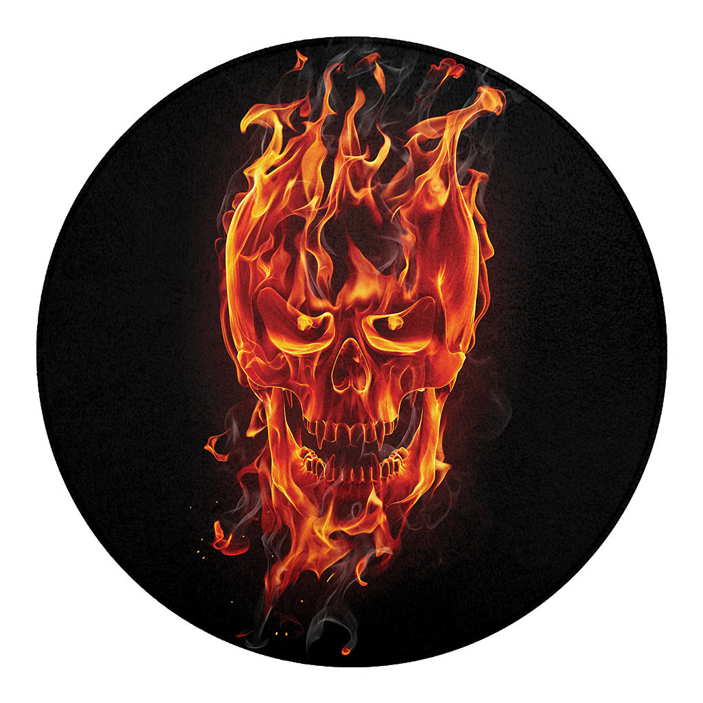 Flaming Evil Skull Print Round Blanket