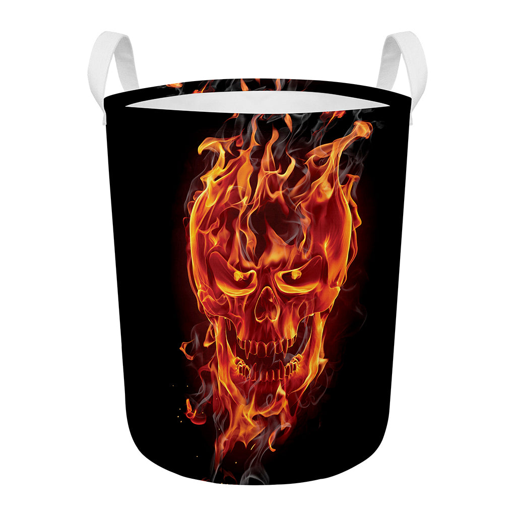 Flaming Evil Skull Print Round Laundry Basket
