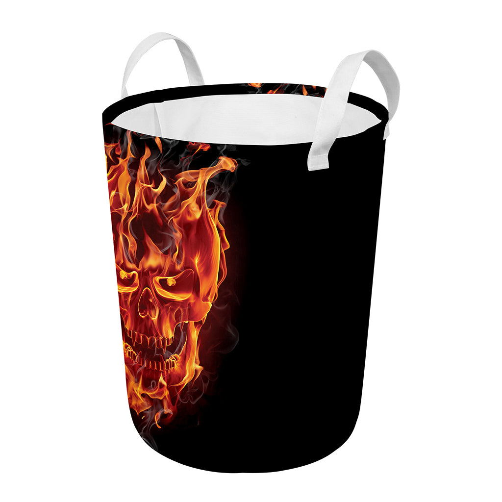Flaming Evil Skull Print Round Laundry Basket