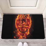 Flaming Evil Skull Print Rubber Doormat