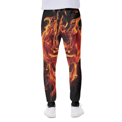 Flaming Evil Skull Print Scuba Joggers