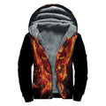 Flaming Evil Skull Print Sherpa Lined Zip Up Hoodie