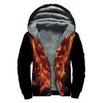 Flaming Evil Skull Print Sherpa Lined Zip Up Hoodie