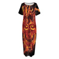 Flaming Evil Skull Print Short Sleeve Long Nightdress