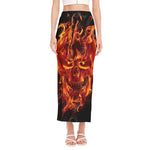 Flaming Evil Skull Print Side Slit Maxi Skirt