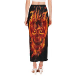 Flaming Evil Skull Print Side Slit Maxi Skirt