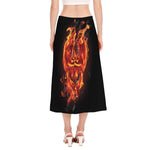 Flaming Evil Skull Print Side Slit Midi Skirt