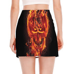 Flaming Evil Skull Print Side Slit Mini Skirt