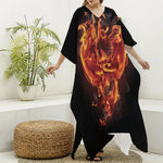 Flaming Evil Skull Print Silk V-Neck Kaftan Dress