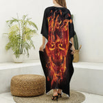 Flaming Evil Skull Print Silk V-Neck Kaftan Dress