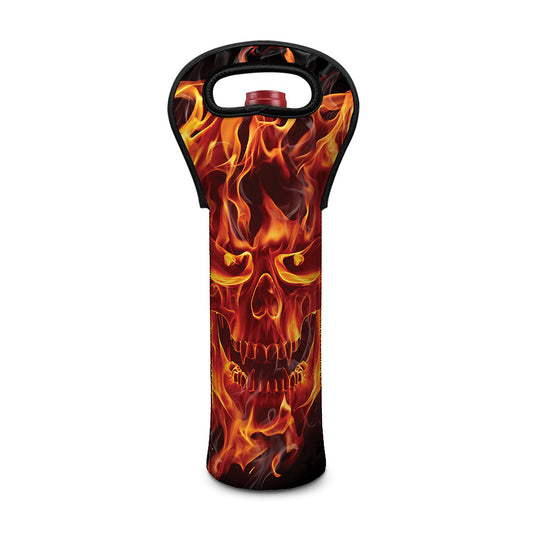 Flaming Evil Skull Print Single Neoprene Wine Tote