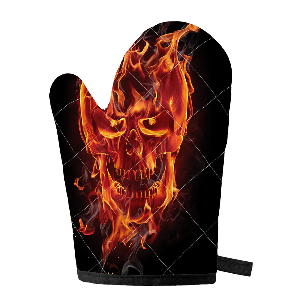 Flaming Evil Skull Print Single Oven Mitt