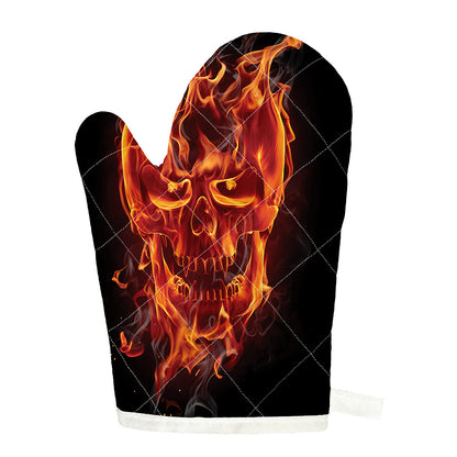 Flaming Evil Skull Print Single Oven Mitt