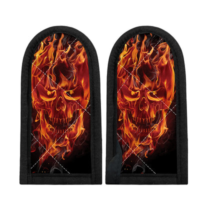 Flaming Evil Skull Print Skillet Handle Cover