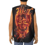 Flaming Evil Skull Print Sleeveless Baseball Jersey